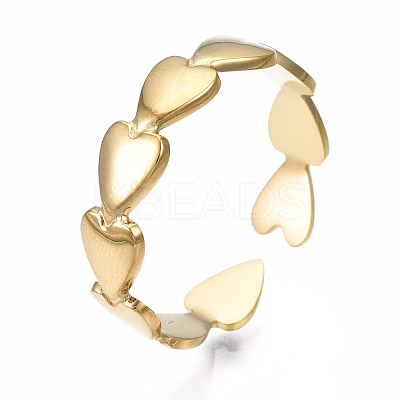 304 Stainless Steel Heart Wrap Open Cuff Ring RJEW-T023-69G-1