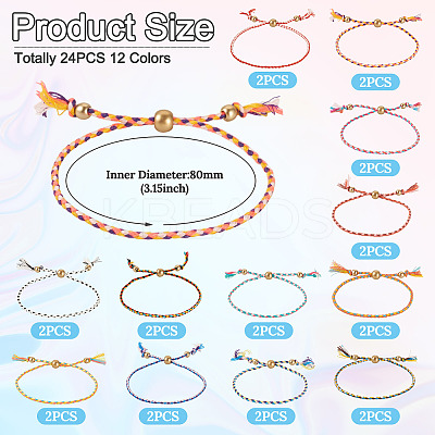 24Pcs 12 Colors Bohemian Braided Polyester Cord Bracelet Making MAK-TA0001-34-1
