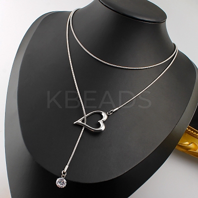 304 Stainless Steel Micro Pave Cubic Zirconia Pendant Necklaces NJEW-D343-05P-1