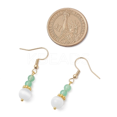Round Natural Malaysia Jade & Cat Eye Beaded Dangle Earrings EJEW-JE06472-1