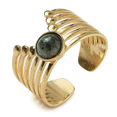 Natural African Turquoise(Jasper) Finger Rings RJEW-U027-02G-07-1