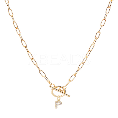 1Pc 304 Stainless Steel Chain & Brass Micro Pave Cubic Zirconia Letter Pendant Necklaces NJEW-LP0001-36P-G-1