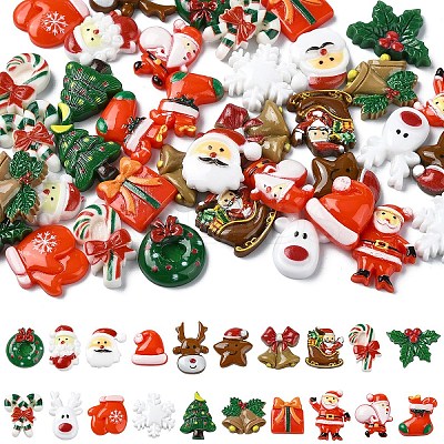 40Pcs 20 Styles Christmas Opaque Resin Decoden Cabochons RESI-YW0001-83-1