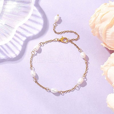 Natural Cultured Freshwater Pearl Link Bracelets BJEW-JB12504-1