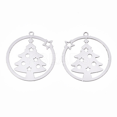 Non-Tarnish Christmas 201 Stainless Steel Filigree Pendants STAS-S118-003P-1