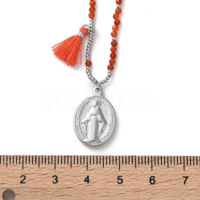 304 Stainless Steel Oval Virgin Mary Pendant Necklaces NJEW-A045-24P-1