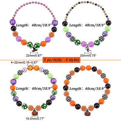 4Pcs 4 Styles Halloween Theme ABS Plastic Imitation Pearl & Acrylic & Resin Beaded Necklaces Set NJEW-AB00008-1