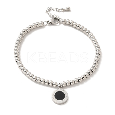304 Stainless Steel Roman Numeral Flat Round Charm Bracelet with Enamel BJEW-B057-11P-1