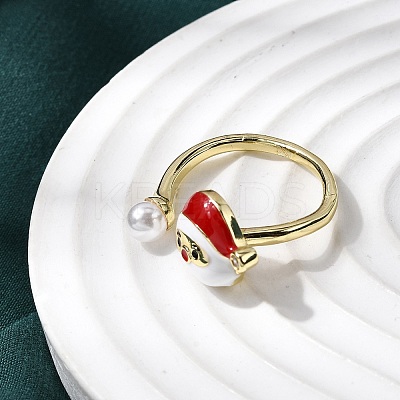 Christmas Brass Micro Pave Cubic Zirconia Enamel Cuff Rings for Women RJEW-L336-02G-1