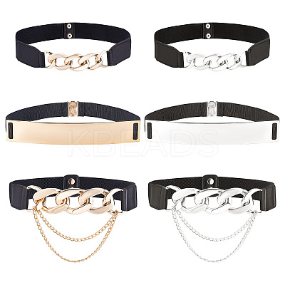6Pcs 6 Style Polyester Elastic Belt with Iron Quick Link Chains AJEW-CP0005-13-1