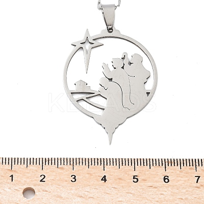 201 Stainless Steel Hollow Star with Prayer Pendant Necklaces for Ramadan & Eid Mubarak NJEW-D318-04P-1
