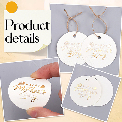 100Pcs Mother's Day Flat Round Gold Stamp Word Happy Mother' Day Hanging Tag DIY-SP0003-88A-1