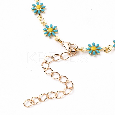 Golden Brass Flower Enamel Links Anklets AJEW-AN00333-02-1