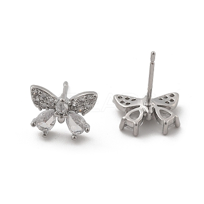 Brass Micro Pave Clear Cubic Zirconia Stud Earrings EJEW-R016-02P-1
