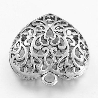 Hollow Tibetan Style Alloy Heart Pendants TIBEP-S095-AS-NR-1