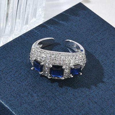 Brass Micro Pave Cubic Zirconia Cuff Open Rings for Women RJEW-L343-13P-1
