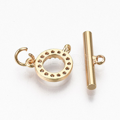 Brass Micro Clear Cubic Zirconia Toggle Clasps KK-N231-215-NF-1