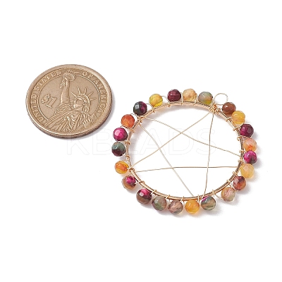 Natural Agate Dyed & Heated Faceted Round Beaded Pendants PALLOY-JF02580-1
