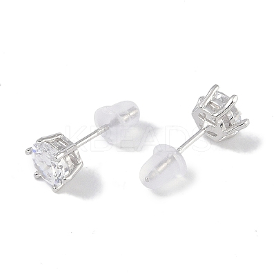 Rhodium Plated 999 Fine Silver Cubic Zirconia Stud Earrings for Women LS-EJEW-S215-20P-1