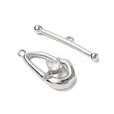 Brass Pave Clear Cubic Zirconia Toggle Clasps KK-P223-45P-1