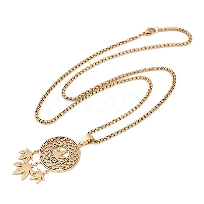 201 Stainless Steel Woven Web/Net with Leaf Pendant Necklaces NJEW-K283-07G-1