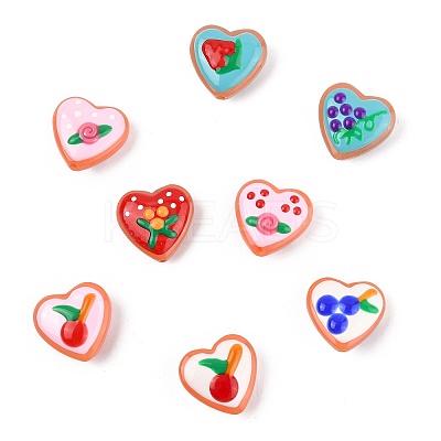 8Pcs 8 Colors Painted Glass Beads Enamel Beads Heart with Fruit LAMP-FS0001-51-1