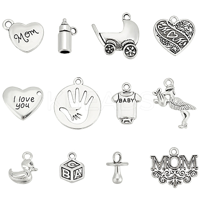 120Pcs 12 Styles Mother's Day Tibetan Style Alloy Pendants FIND-WR0011-46-1