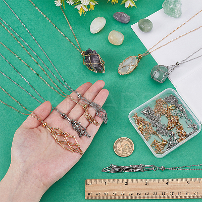 12Pcs 2 Color Brass Macrame Pouch Necklaces NJEW-PH01601-1