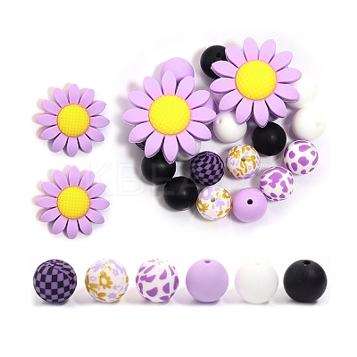 23Pcs Sunflower & Round Silicone Focal Beads SIL-L005-01C-1