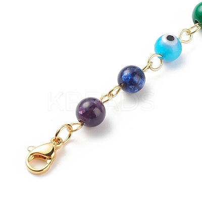 7 Chakra Gemstone Round & Handmade Lampword Evil Eye Beaded Pendant Decoration HJEW-JM00795-1