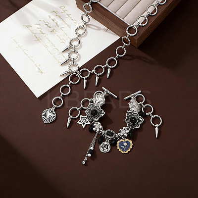 Gothic Alloy Spiked Choker Necklaces & Charm Bracelet Jewelry Set WGBD2FA-01-1