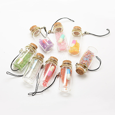 Glass Wishing Bottle Pendant Decoration HJEW-F003-01-1