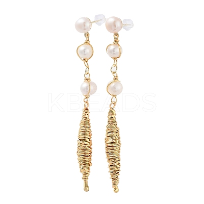 Natural Pearl Dangle Stud Earrings EJEW-P256-32G-1