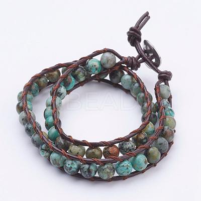 Two Loops Natural African Turquoise(Jasper) Wrap Bracelets BJEW-JB03285-02-1