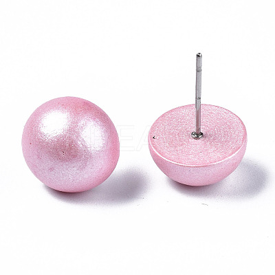 Pearlized Half Round Schima Wood Earrings for Girl Women EJEW-N048-001-01-1
