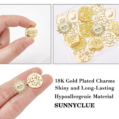 18Pcs 6 Style Brass Micro Pave Clear Cubic Zirconia Pendants & Alloy Rhinestone Pendants KK-SC0002-80-1