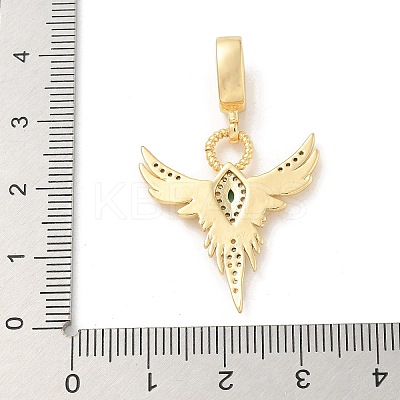 Brass Clear & Green Cubic Zirconia Wings European Dangle Charms KK-U044-11G-1