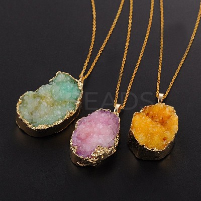 Vogue Design Brass Natural Druzy Agate Pendant Necklaces NJEW-JN01138-1