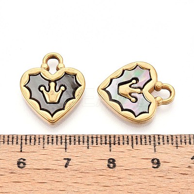 304 Stainless Steel Pave Natural Black Lip Shell Crown Heart Pendants STAS-N110-22B-G-1