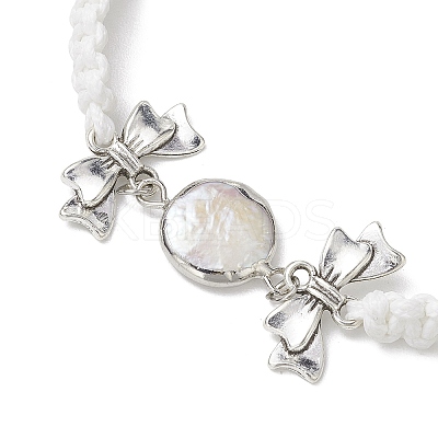Flat Round Natural Pearl & Polyester Cord Braided Bracelets BJEW-JB10422-1