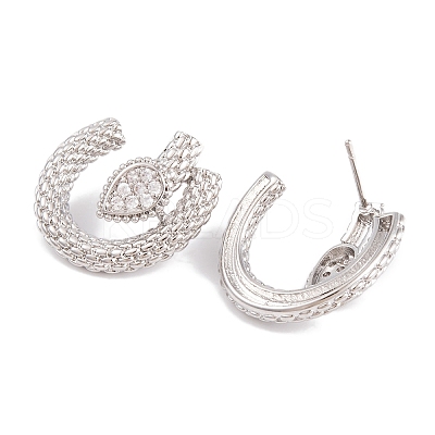Rack Plating Brass Cubic Zirconia Stud Earrings EJEW-S219-07P-1