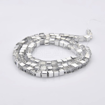 Half Plated Clear Glass Faceted Cube Beads Strands GLAA-A031-6mm-HP02-1