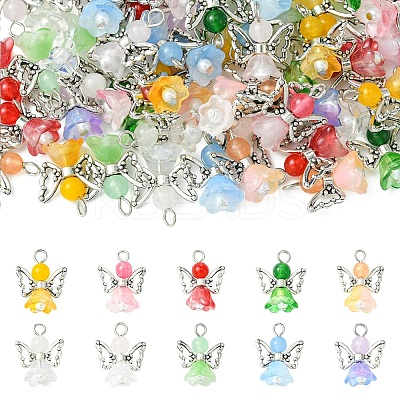 60Pcs 10 Colors Gradient Color Glass Pendants PALLOY-CJ00061-1