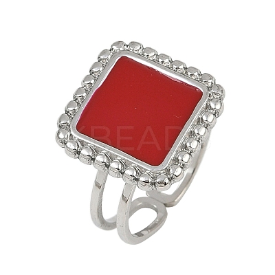 Square 304 Stainless Steel Enamel Finger Rings for Women RJEW-G355-06P-02-1