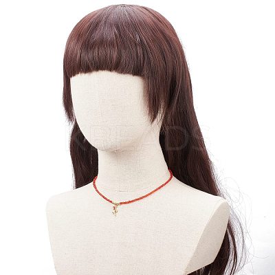 3Pcs 3 Style Glass Seed & Brass Heart Beaded Necklaces Set NJEW-JN03965-1