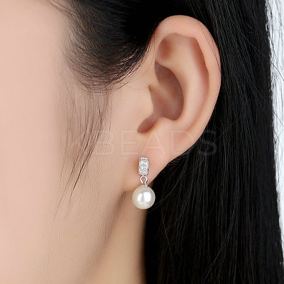 Anti-Tarnish Rhodium Plated 925 Sterling Silver Cubic Zirconia Stud Earrings EJEW-FF0002-12-1
