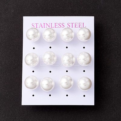 6 Pair Shell Pearl Round Ball Stud Earrings EJEW-A067-18B-G-1