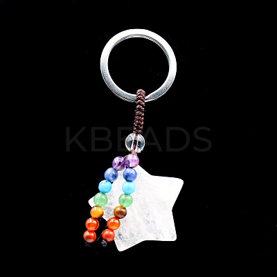 Natural Quartz Crystal & Mixed Gemstone Star Pendant Keychain CHAK-PW0001-052A-1