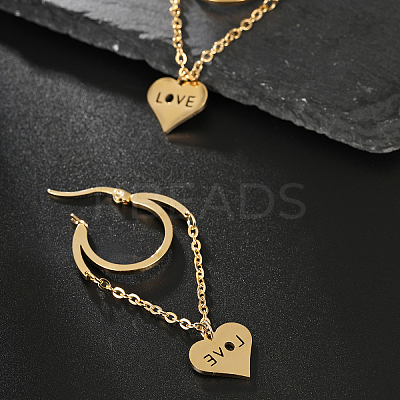 201 Stainless Steel Tassel Heart with LOVE Hoop Earrings VU5295-1