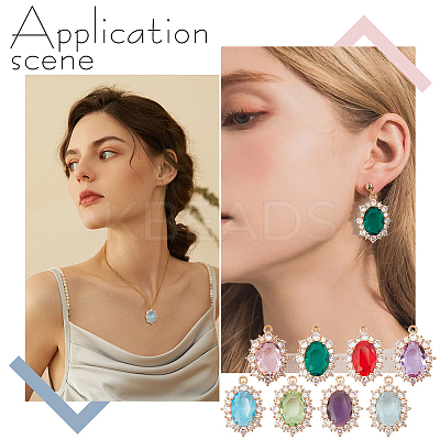 8Pcs 8 Colors Brass Pave Cubic Zirconia Pendants KK-AR0001-92-1